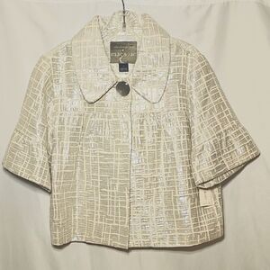 Mac & Jac Titanium White Metallic Cropped Jacket w/Bell Sleeves Size 12